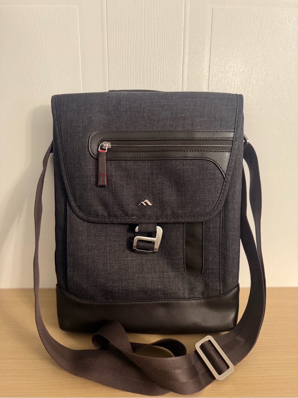 Men's Dark Gray Messenger Bag with Leather Trim